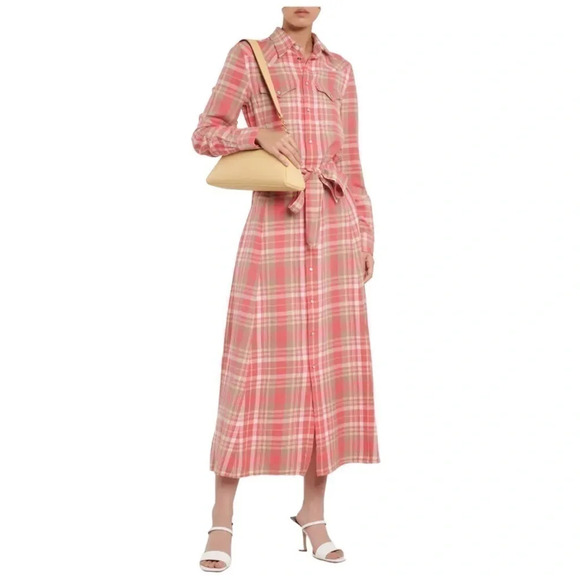 Polo Ralph Lauren Western Pearl Snap Maxi Shirt Dress Belted Womens Size 4